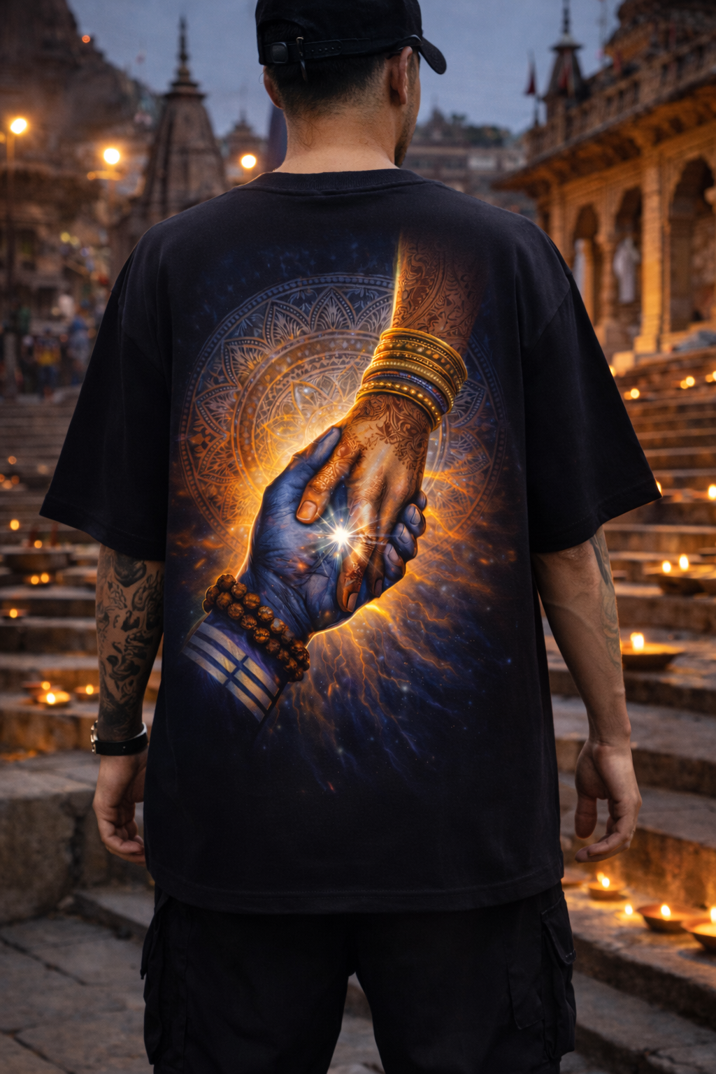 Shiv Shakti Divine Union Oversized T-Shirt – Cosmic Bond Streetwear Edition