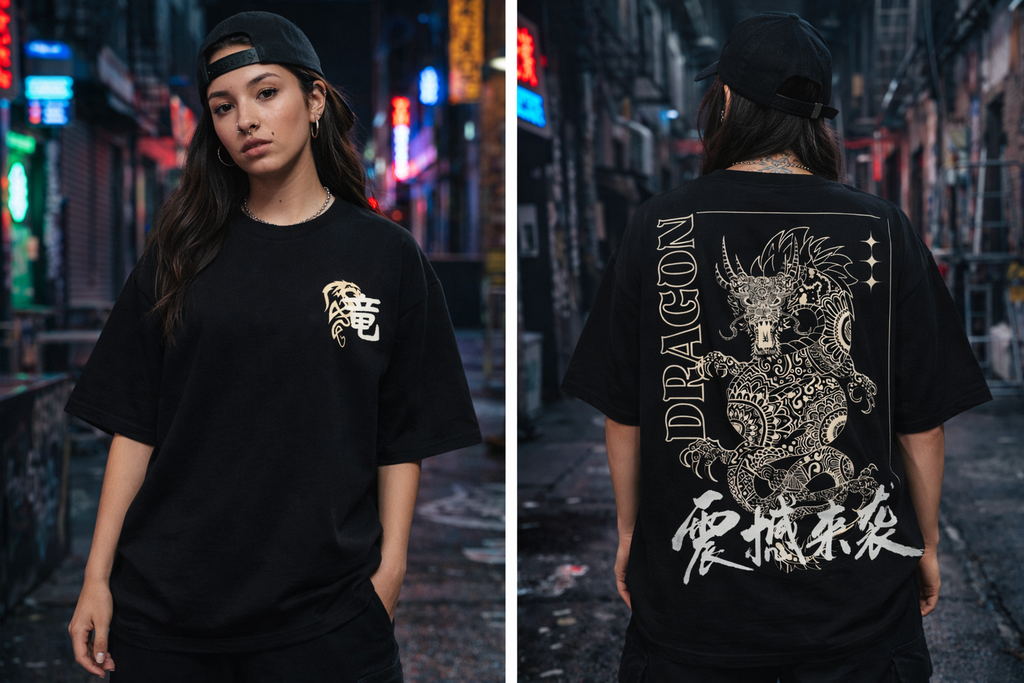 Dragon Rage Oversized T-Shirt – Japanese Streetwear Back Print Graphic Tee