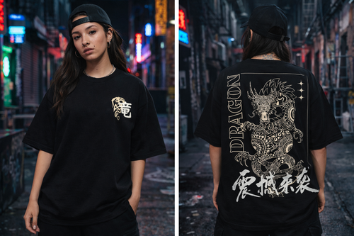 Dragon Rage Oversized T-Shirt – Japanese Streetwear Back Print Graphic Tee