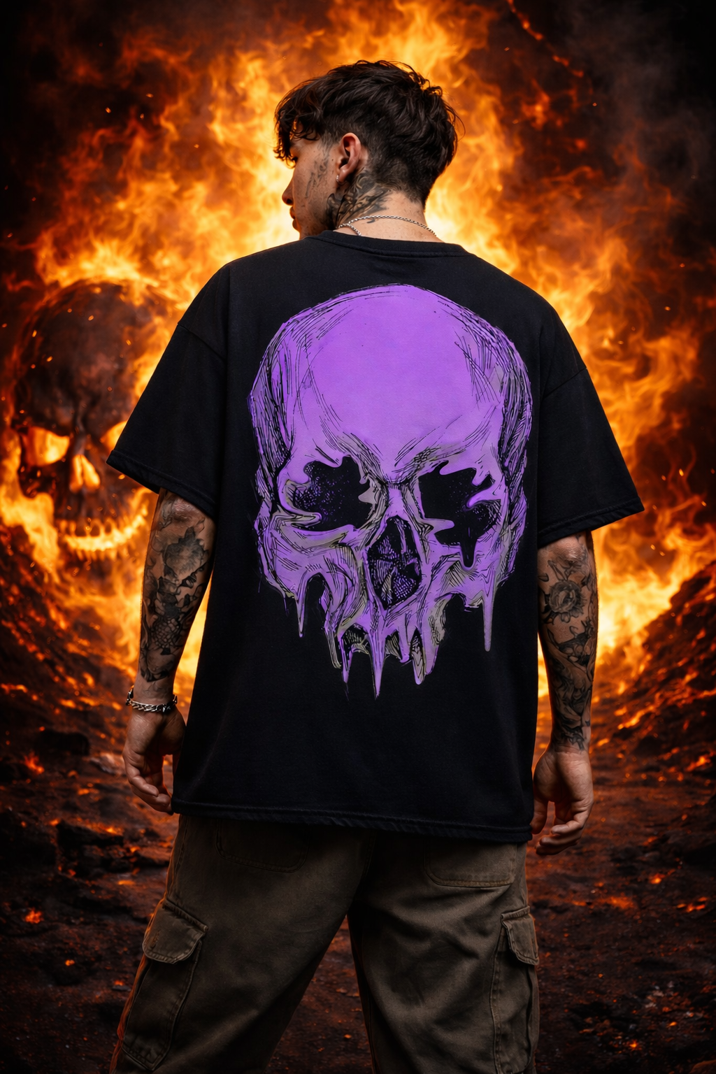 Inferno Drip Skull Oversized T-Shirt – Hellfire Streetwear Edition