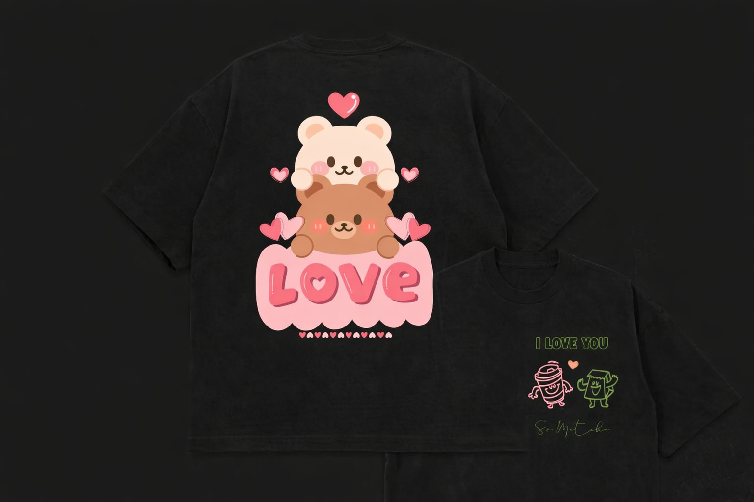 SO MATCHA IN LOVE – Oversized Black Valentine T-Shirt