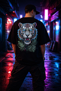 Neon Jungle Roar — Oversized Streetwear Tiger Back Print T-Shirt